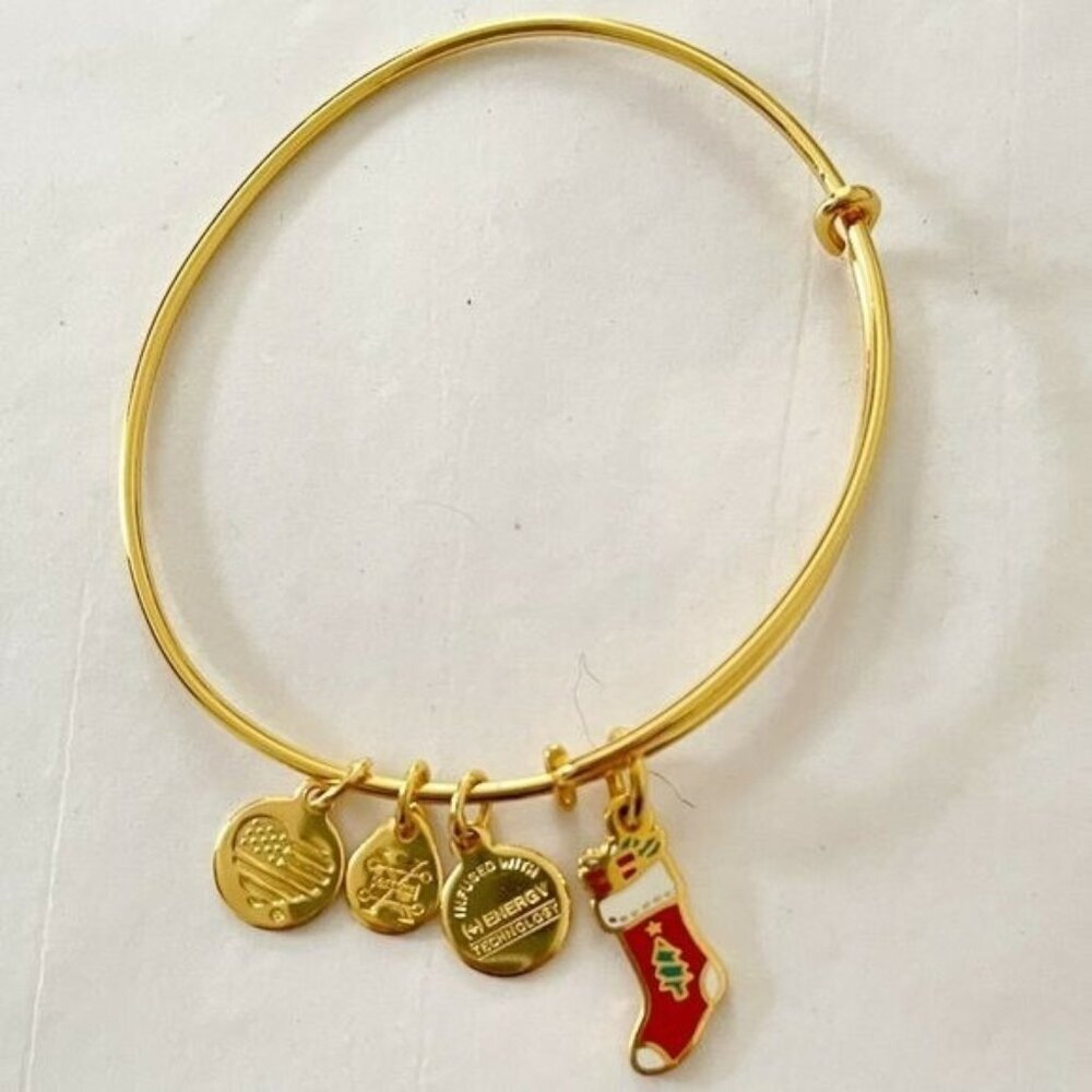 Alex and Ani Christmas Stocking Charms Gold Adjustable Bangle Bracelet 2017
